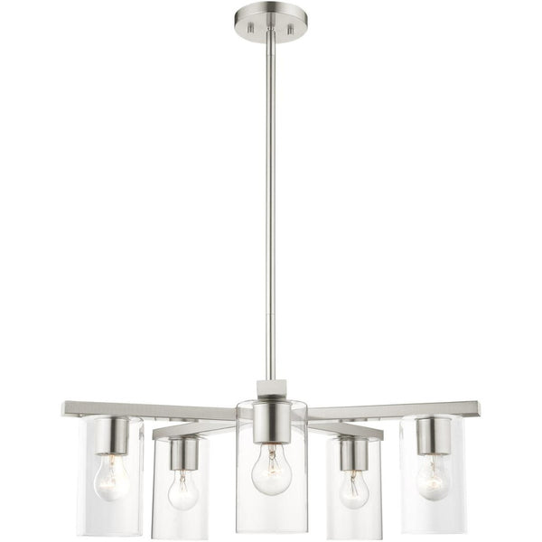 HomeRoots Five Light Dimmable Chandelier - Elegant Cylinder Shades for Modern Spaces, Perfect Ambiance Lighting 687420