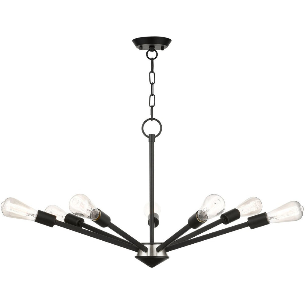 HomeRoots Seven Light Dimmable Chandelier with Modern Cylindrical Shades for Warm Ambiance & Versatile Style 687423