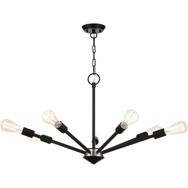 HomeRoots Seven Light Dimmable Chandelier with Modern Cylindrical Shades for Warm Ambiance & Versatile Style 687423