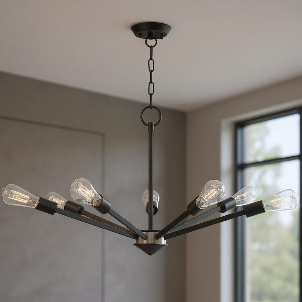 HomeRoots Seven Light Dimmable Chandelier with Modern Cylindrical Shades for Warm Ambiance & Versatile Style 687423