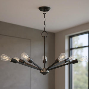 HomeRoots Seven Light Dimmable Chandelier with Modern Cylindrical Shades for Warm Ambiance & Versatile Style 687423