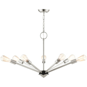 HomeRoots Seven Light Dimmable Chandelier – Modern Elegance with Cylinder Shades for Dining & Living Spaces 687424