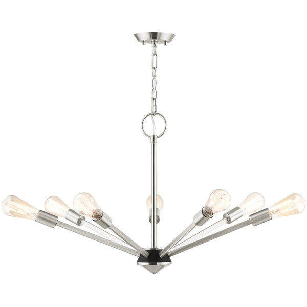 HomeRoots Seven Light Dimmable Chandelier – Modern Elegance with Cylinder Shades for Dining & Living Spaces 687424