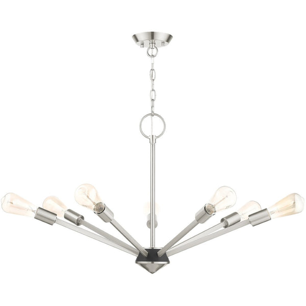 HomeRoots Seven Light Dimmable Chandelier – Modern Elegance with Cylinder Shades for Dining & Living Spaces 687424