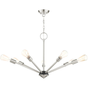 HomeRoots Seven Light Dimmable Chandelier – Modern Elegance with Cylinder Shades for Dining & Living Spaces 687424