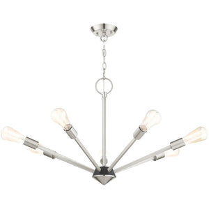 HomeRoots Seven Light Dimmable Chandelier – Modern Elegance with Cylinder Shades for Dining & Living Spaces 687424