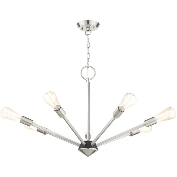 HomeRoots Seven Light Dimmable Chandelier – Modern Elegance with Cylinder Shades for Dining & Living Spaces 687424