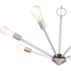 HomeRoots Seven Light Dimmable Chandelier – Modern Elegance with Cylinder Shades for Dining & Living Spaces 687424