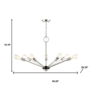 HomeRoots Seven Light Dimmable Chandelier – Modern Elegance with Cylinder Shades for Dining & Living Spaces 687424