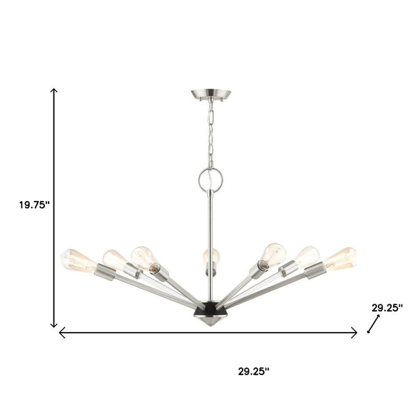 HomeRoots Seven Light Dimmable Chandelier – Modern Elegance with Cylinder Shades for Dining & Living Spaces 687424