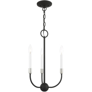 HomeRoots Black Modern Three-Light Dimmable Chandelier with Elegant Cylindrical Shades for Cozy Ambiance 687426