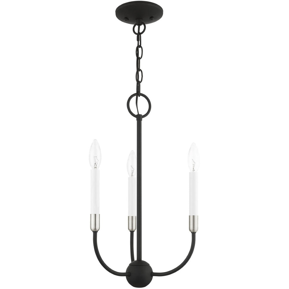 HomeRoots Black Modern Three-Light Dimmable Chandelier with Elegant Cylindrical Shades for Cozy Ambiance 687426