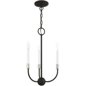 HomeRoots Black Modern Three-Light Dimmable Chandelier with Elegant Cylindrical Shades for Cozy Ambiance 687426