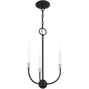 HomeRoots Black Modern Three-Light Dimmable Chandelier with Elegant Cylindrical Shades for Cozy Ambiance 687426