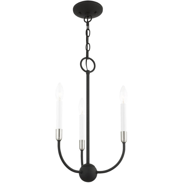 HomeRoots Black Modern Three-Light Dimmable Chandelier with Elegant Cylindrical Shades for Cozy Ambiance 687426