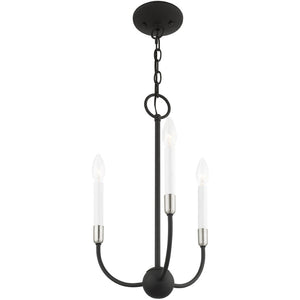 HomeRoots Black Modern Three-Light Dimmable Chandelier with Elegant Cylindrical Shades for Cozy Ambiance 687426