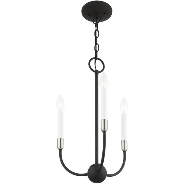 HomeRoots Black Modern Three-Light Dimmable Chandelier with Elegant Cylindrical Shades for Cozy Ambiance 687426