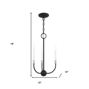HomeRoots Black Modern Three-Light Dimmable Chandelier with Elegant Cylindrical Shades for Cozy Ambiance 687426