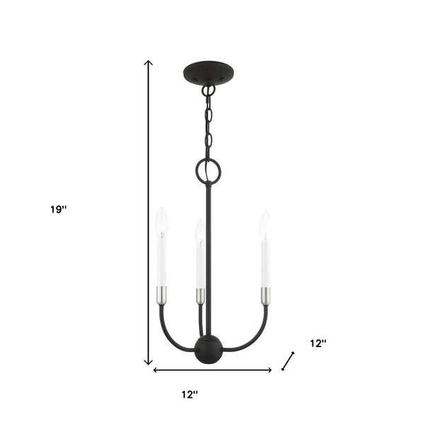 HomeRoots Black Modern Three-Light Dimmable Chandelier with Elegant Cylindrical Shades for Cozy Ambiance 687426