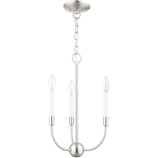 HomeRoots Nickel Three-Light Dimmable Chandelier - Modern Steel Shades, Stylish Home Illumination Fixture 687427