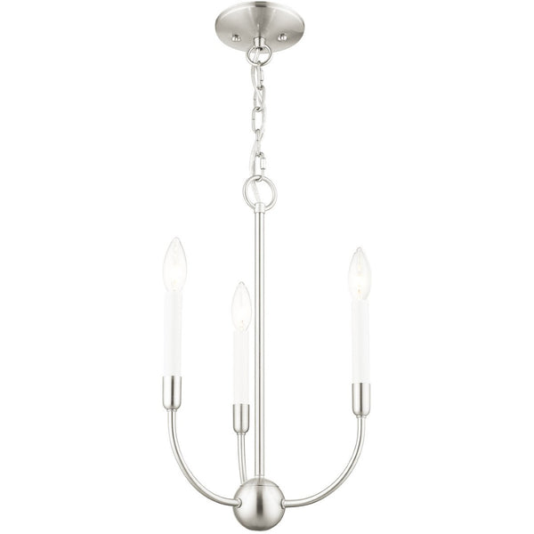 HomeRoots Nickel Three-Light Dimmable Chandelier - Modern Steel Shades, Stylish Home Illumination Fixture 687427