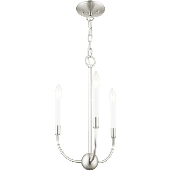 HomeRoots Nickel Three-Light Dimmable Chandelier - Modern Steel Shades, Stylish Home Illumination Fixture 687427