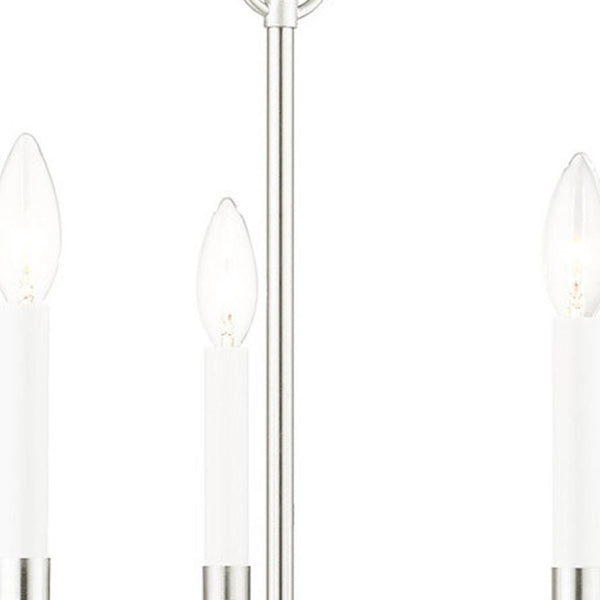 HomeRoots Nickel Three-Light Dimmable Chandelier - Modern Steel Shades, Stylish Home Illumination Fixture 687427