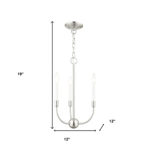 HomeRoots Nickel Three-Light Dimmable Chandelier - Modern Steel Shades, Stylish Home Illumination Fixture 687427
