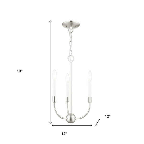 HomeRoots Nickel Three-Light Dimmable Chandelier - Modern Steel Shades, Stylish Home Illumination Fixture 687427