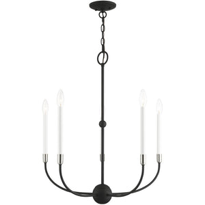 HomeRoots Five Light Dimmable Chandelier - Modern Steel Design with Adjustable Brightness for Stylish Spaces 687428