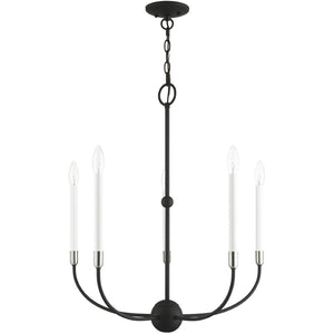 HomeRoots Five Light Dimmable Chandelier - Modern Steel Design with Adjustable Brightness for Stylish Spaces 687428