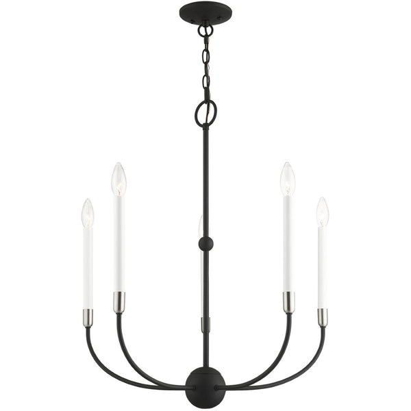 HomeRoots Five Light Dimmable Chandelier - Modern Steel Design with Adjustable Brightness for Stylish Spaces 687428