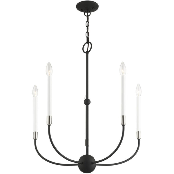 HomeRoots Five Light Dimmable Chandelier - Modern Steel Design with Adjustable Brightness for Stylish Spaces 687428