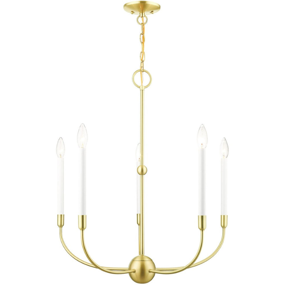 HomeRoots Five Light Dimmable Chandelier with Sleek Steel Shades - Modern Ambiance for Any Room Decor 687429