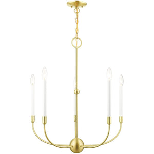 HomeRoots Five Light Dimmable Chandelier with Sleek Steel Shades - Modern Ambiance for Any Room Decor 687429