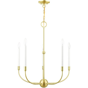 HomeRoots Five Light Dimmable Chandelier with Sleek Steel Shades - Modern Ambiance for Any Room Decor 687429