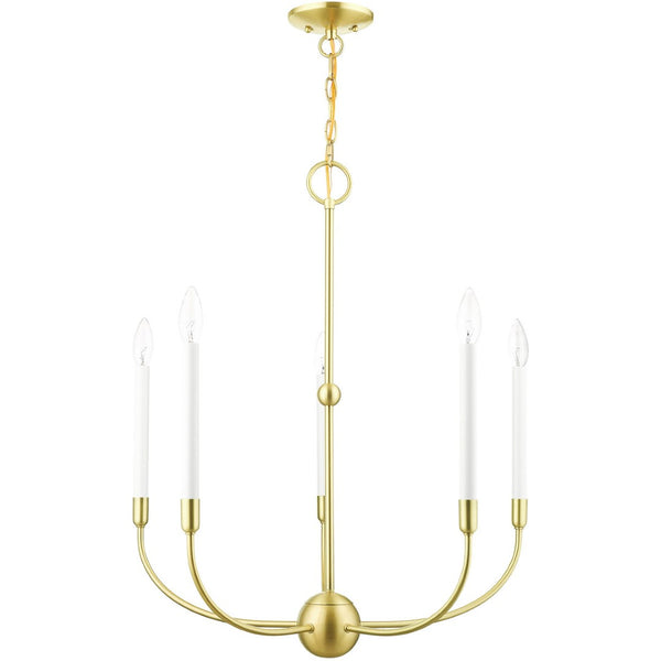 HomeRoots Five Light Dimmable Chandelier with Sleek Steel Shades - Modern Ambiance for Any Room Decor 687429