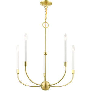 HomeRoots Five Light Dimmable Chandelier with Sleek Steel Shades - Modern Ambiance for Any Room Decor 687429