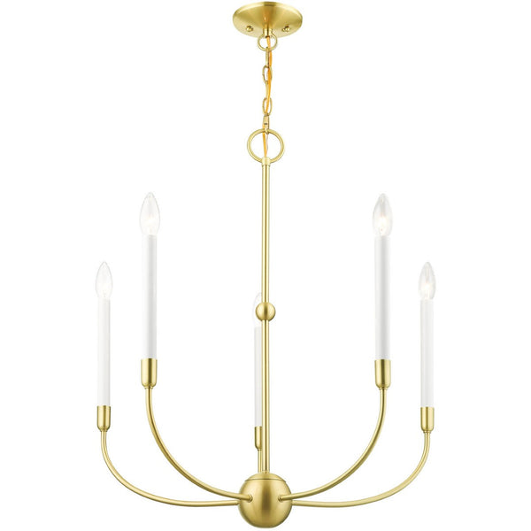 HomeRoots Five Light Dimmable Chandelier with Sleek Steel Shades - Modern Ambiance for Any Room Decor 687429