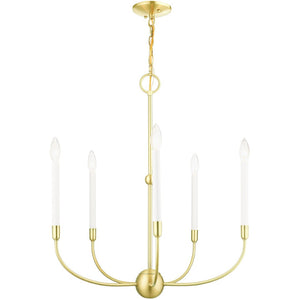 HomeRoots Five Light Dimmable Chandelier with Sleek Steel Shades - Modern Ambiance for Any Room Decor 687429