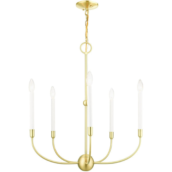 HomeRoots Five Light Dimmable Chandelier with Sleek Steel Shades - Modern Ambiance for Any Room Decor 687429