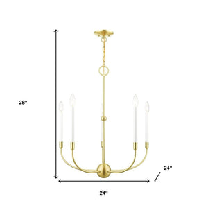 HomeRoots Five Light Dimmable Chandelier with Sleek Steel Shades - Modern Ambiance for Any Room Decor 687429