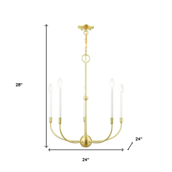 HomeRoots Five Light Dimmable Chandelier with Sleek Steel Shades - Modern Ambiance for Any Room Decor 687429