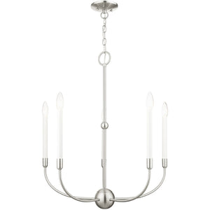 HomeRoots Five Light Dimmable Chandelier – Modern Cylindrical Shades, Steel Construction for Stylish Ambiance 687430