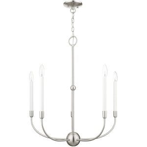 HomeRoots Five Light Dimmable Chandelier – Modern Cylindrical Shades, Steel Construction for Stylish Ambiance 687430