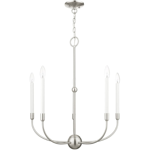 HomeRoots Five Light Dimmable Chandelier – Modern Cylindrical Shades, Steel Construction for Stylish Ambiance 687430