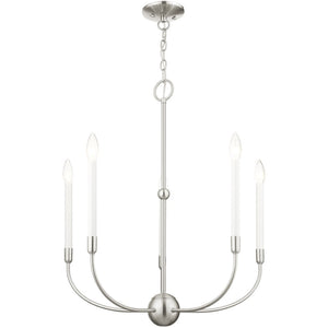 HomeRoots Five Light Dimmable Chandelier – Modern Cylindrical Shades, Steel Construction for Stylish Ambiance 687430