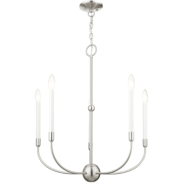 HomeRoots Five Light Dimmable Chandelier – Modern Cylindrical Shades, Steel Construction for Stylish Ambiance 687430