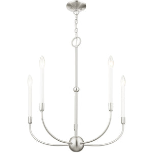 HomeRoots Five Light Dimmable Chandelier – Modern Cylindrical Shades, Steel Construction for Stylish Ambiance 687430