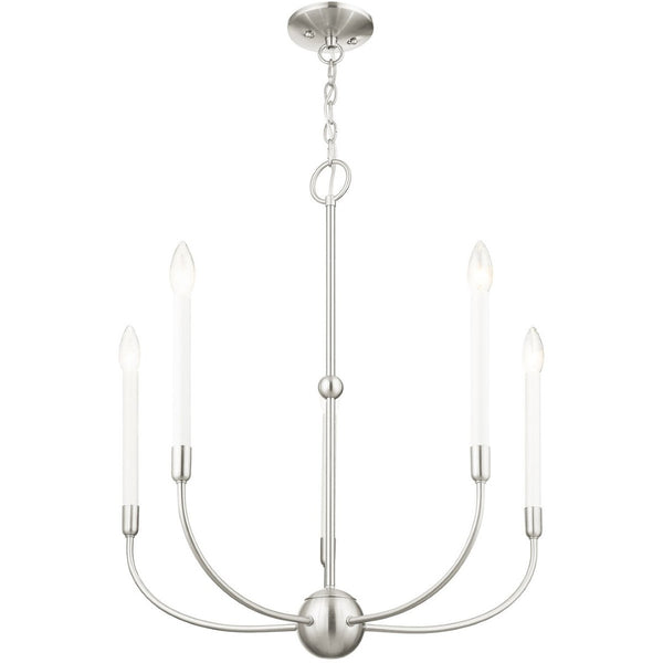 HomeRoots Five Light Dimmable Chandelier – Modern Cylindrical Shades, Steel Construction for Stylish Ambiance 687430